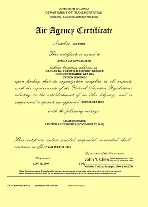 FAA Approval Certificate